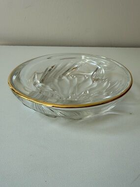 Clear Glass Serving Bowl with Gold Rim